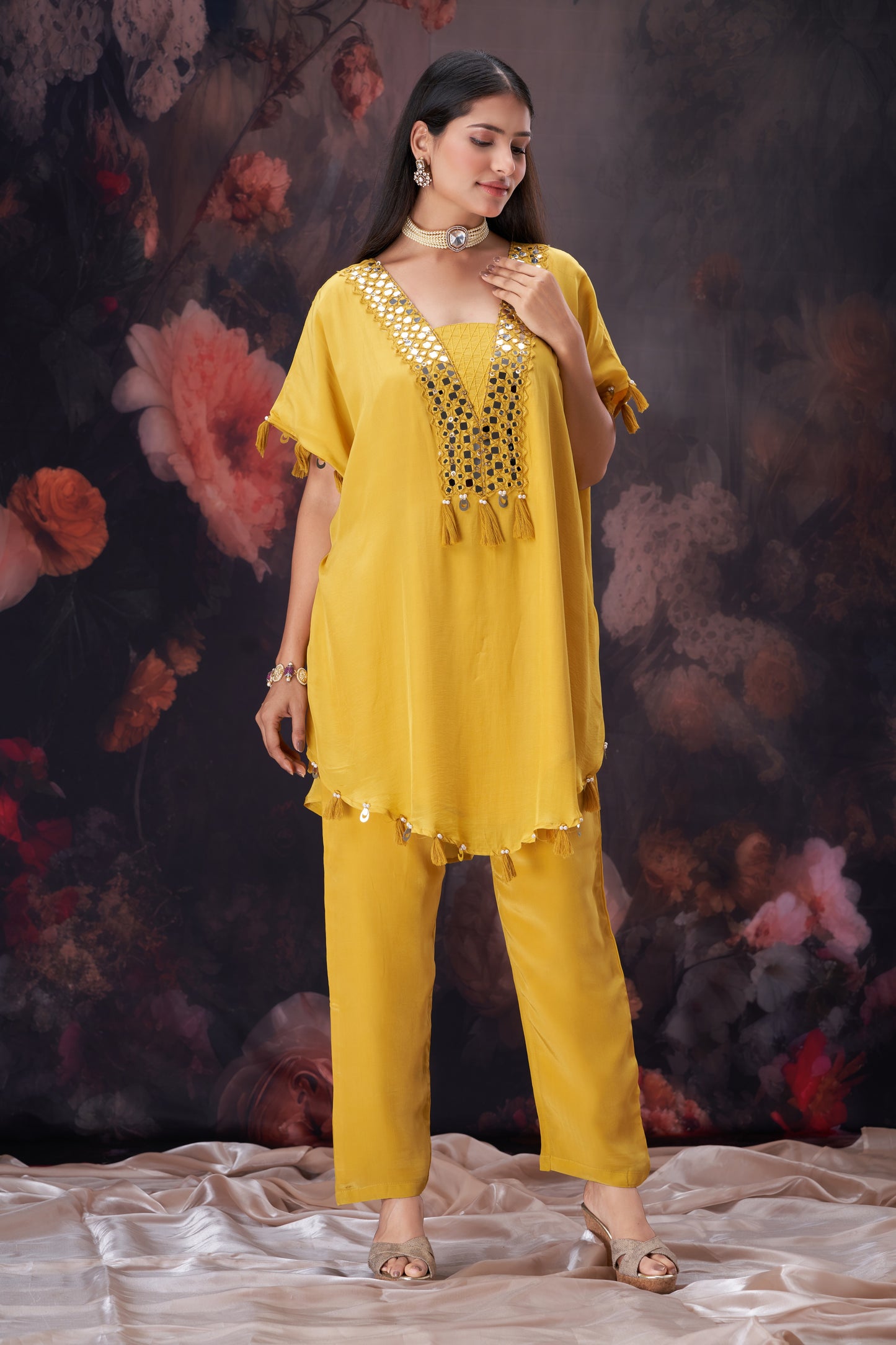 Leher Kurta Set in Yellow