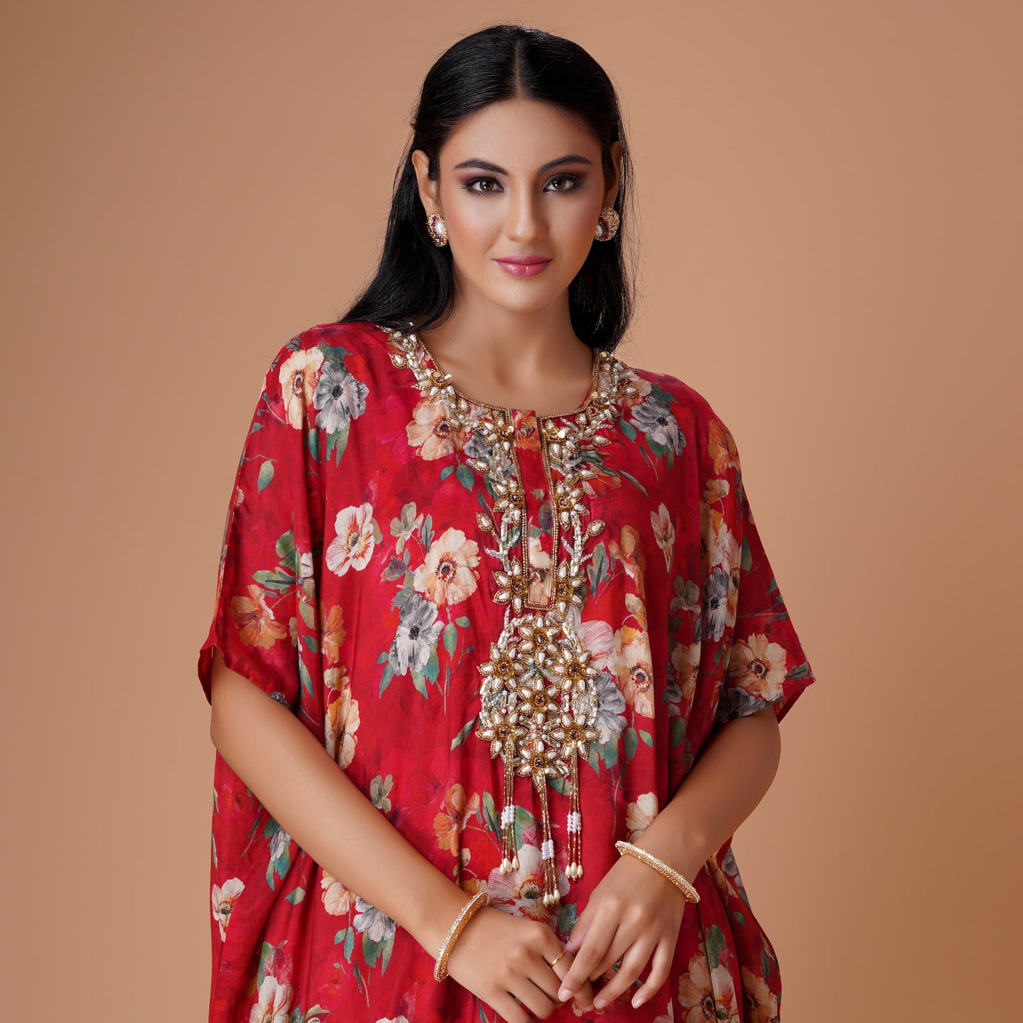 Red Floral Patiala + Kaftan