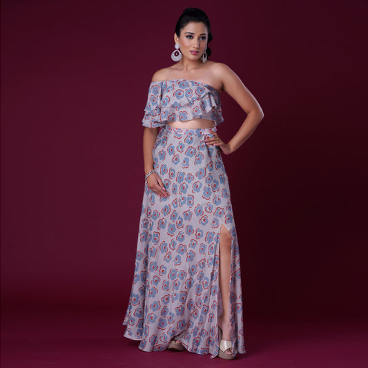 Ruffle One Shoulder Printed co-ord set