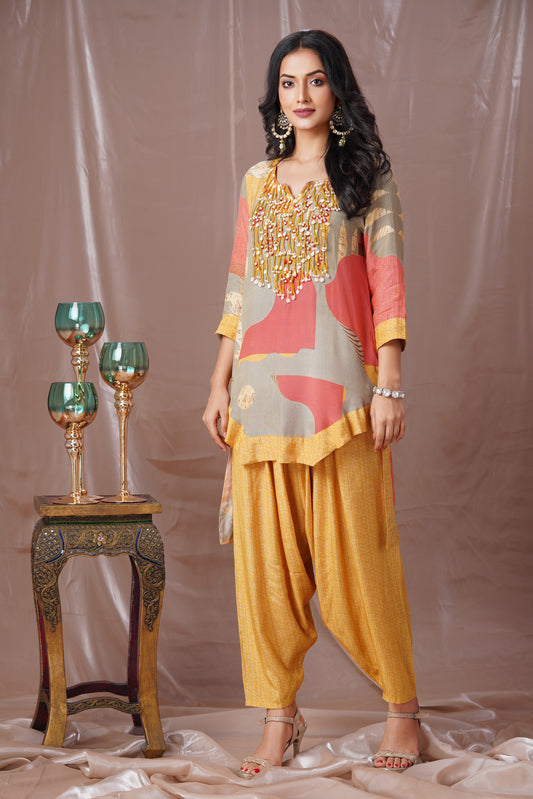 Tassel Kurta & Salwar Fusion Set