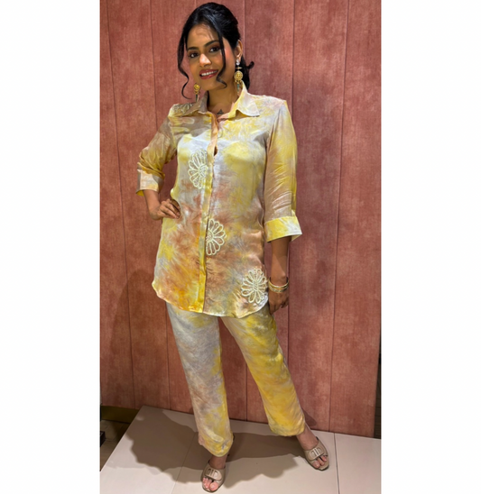 Embellished Yellow Tie- Dye Co-Ord Set!