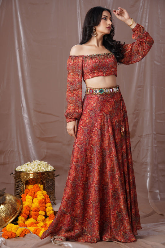 Tangerine Printed Lahenga