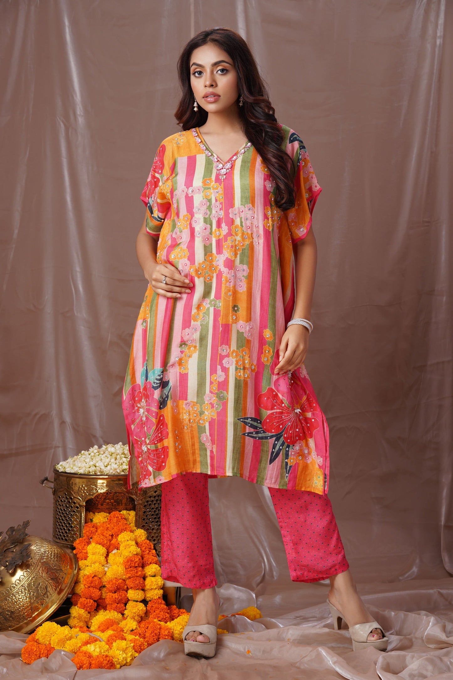 Pastel Hues Printed Kaftan Set