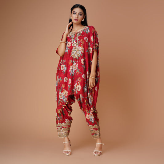 Red Floral Patiala + Kaftan